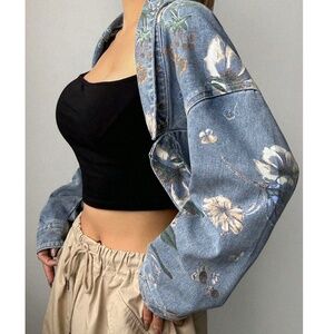 Floral Blue Jean Jacket